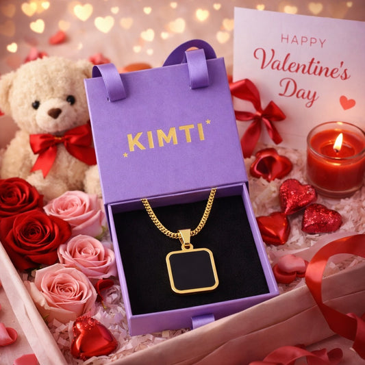 Men-18K Gold Plated Anti Tarnish Black Square Charm Chain