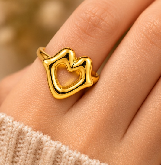 18K Gold Plated Open Heart Statement Ring