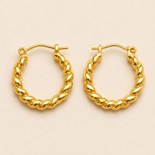 18K Gold Plated Twist Hoops Anti Tarnish Earring