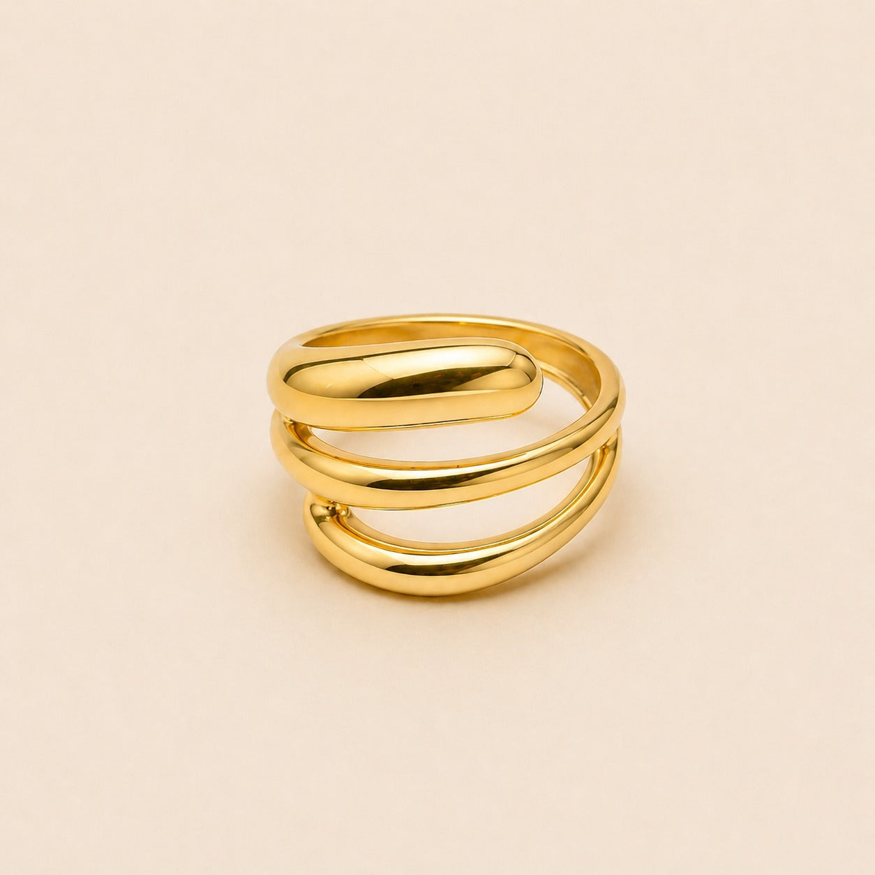 Golden Triple Wave Statement Ring