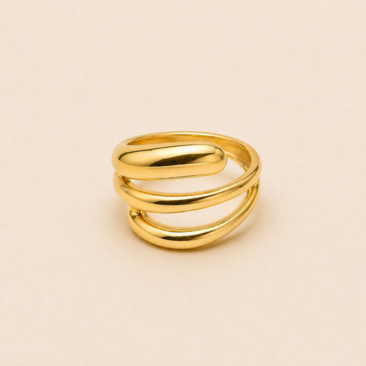 Golden Triple Wave Statement Ring