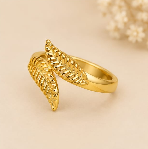 18K Gold Plated Double Leaf Adjustable Statement Ring
