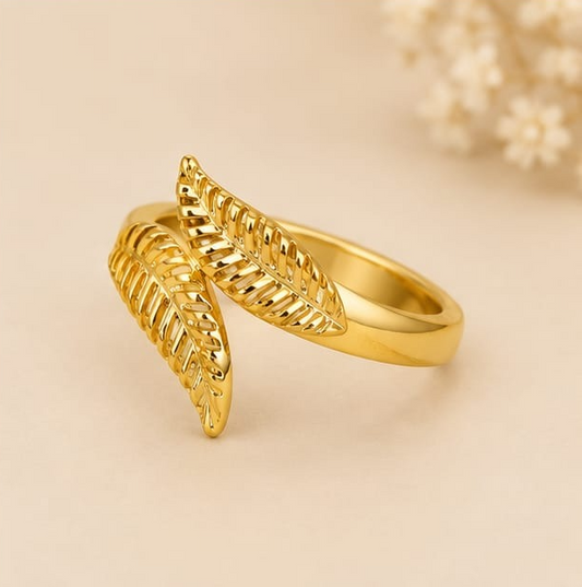 18K Gold Plated Double Leaf Adjustable Statement Ring