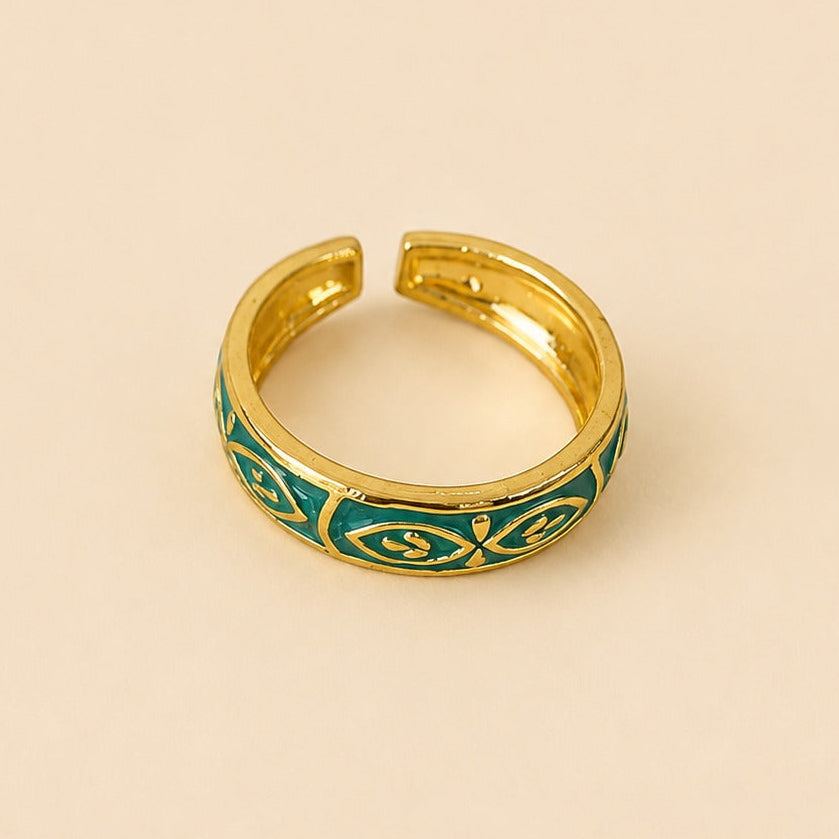 18K Gold Plated Emerald Charm Adjustable Ring