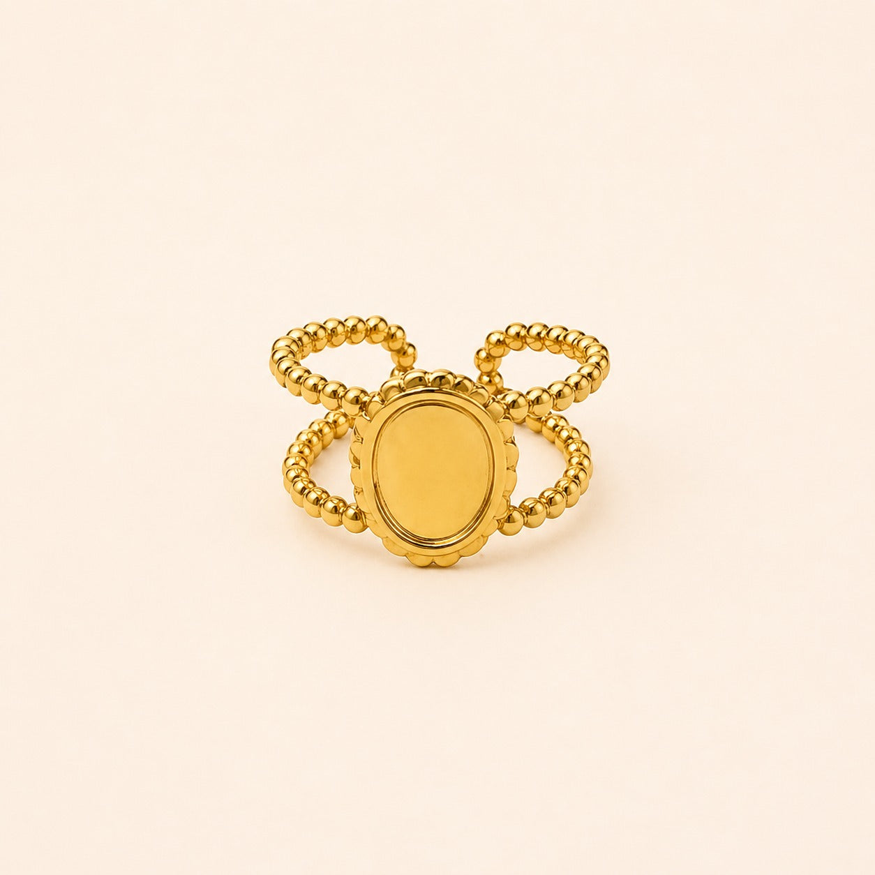 Golden Beaded Crown Statement Ring