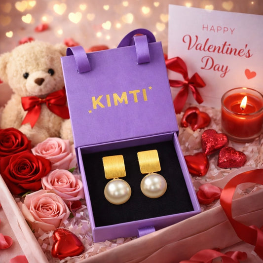 Gold Rectangular Pearl Stud Earring