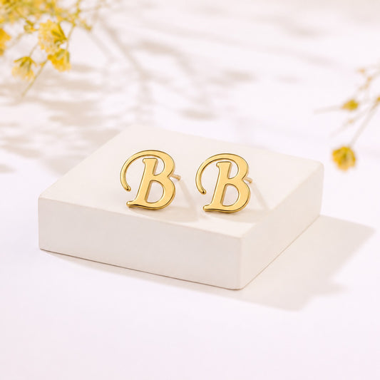 18K Gold Plated BB Initial Stud Earrings