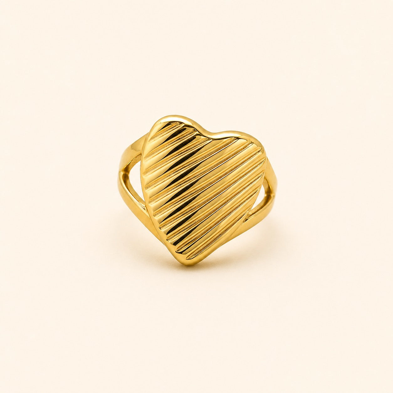 Modern Golden Heart Charm Ring