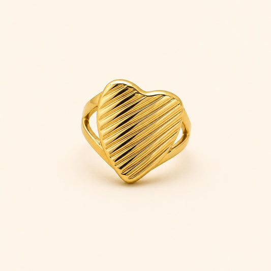 Modern Golden Heart Charm Ring