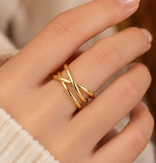 18K Gold Plated Waterproof Criss-Cross Ring