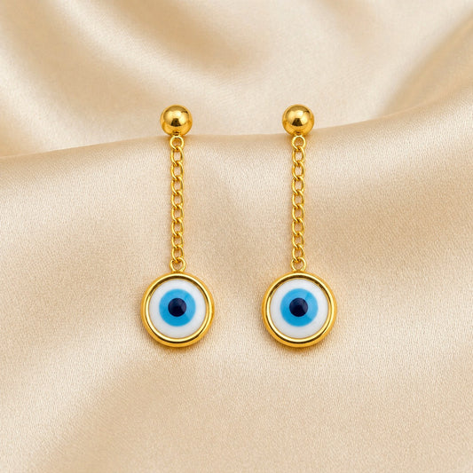 Golden Evil Eye Chain Drop Earrings