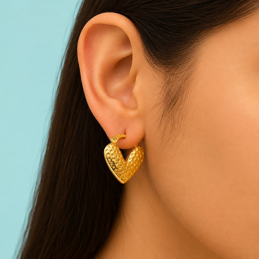 18K Gold Plated Heart Shaped Huggie Earring
