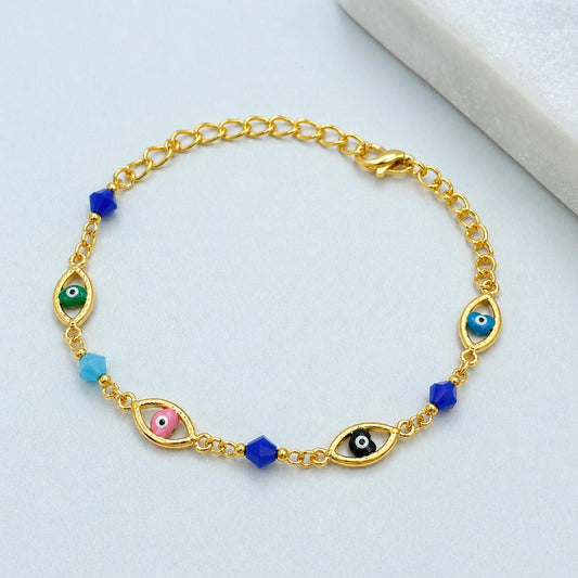 18K Gold Plated Multicolor Evil Eye Charm Bracelet
