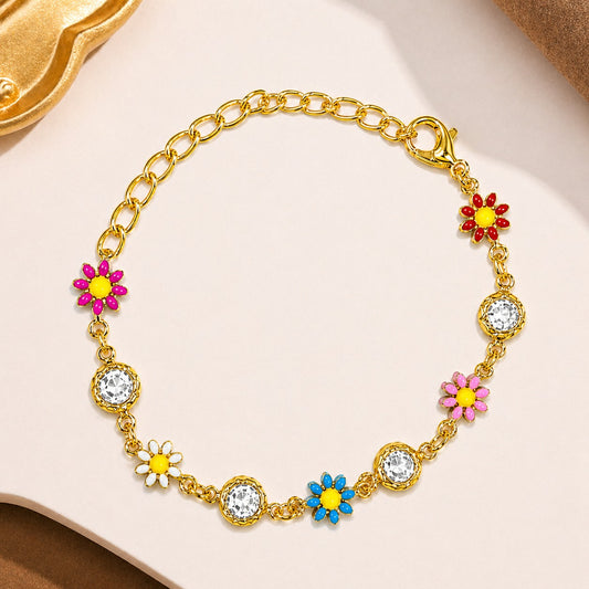 18K Gold Plated Sparkle Daisy Crystal Bracelet