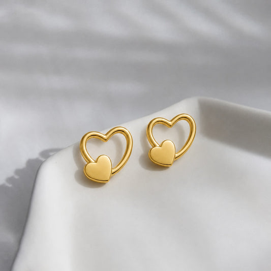 18K Gold Plated Heart Bloom Gold Earrings