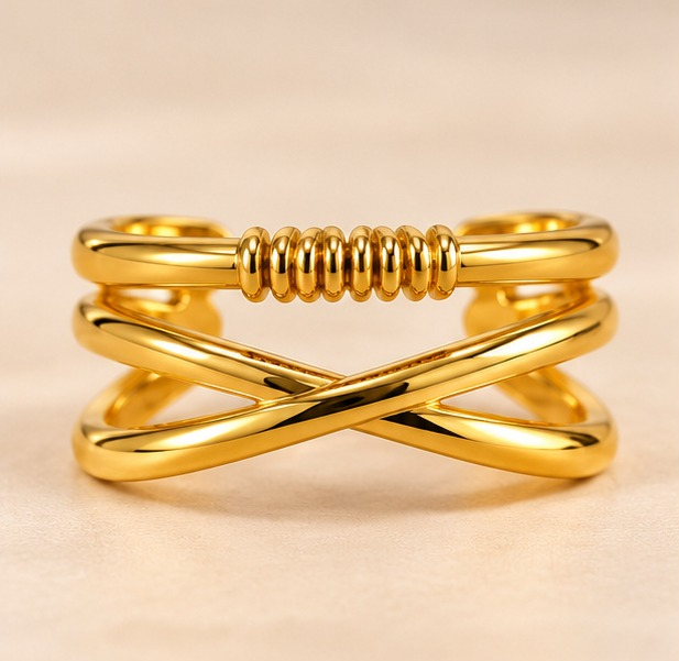 18K Gold Plated Criss Cross Layered Ring