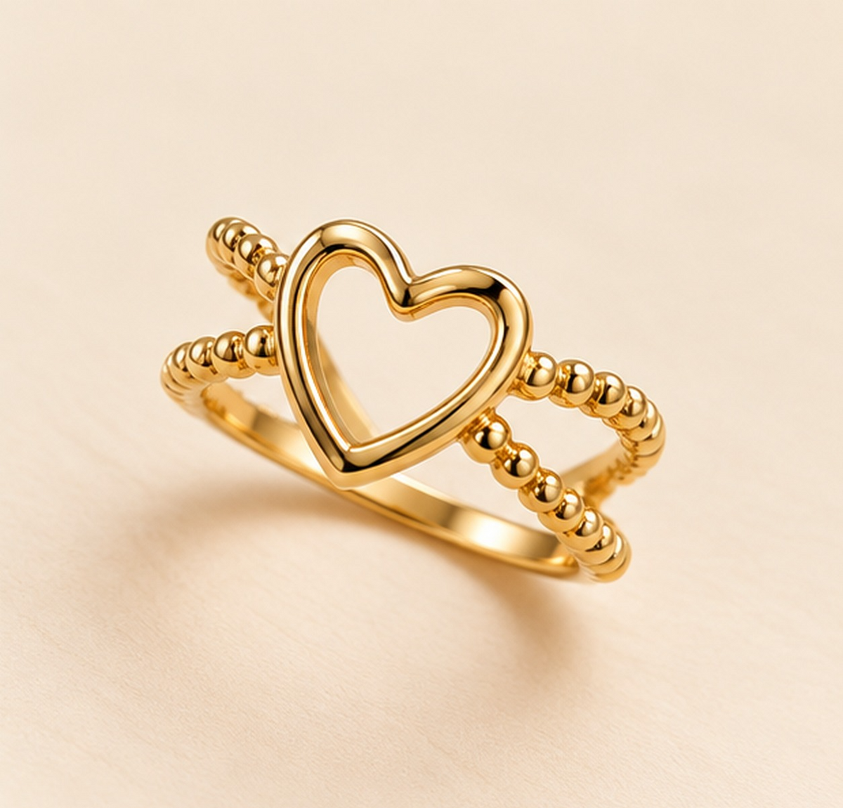 18K Gold-Plated Open Heart Beaded Ring