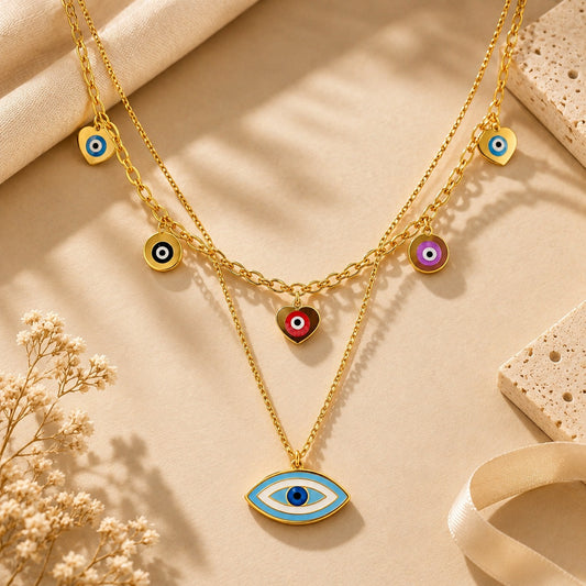 18k Gold Plated Evil Eye Layered Necklace