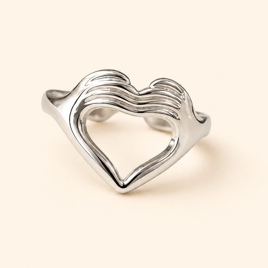 Silver Plated  Heart Wave Ring