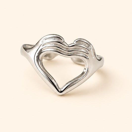 Silver Plated  Heart Wave Ring