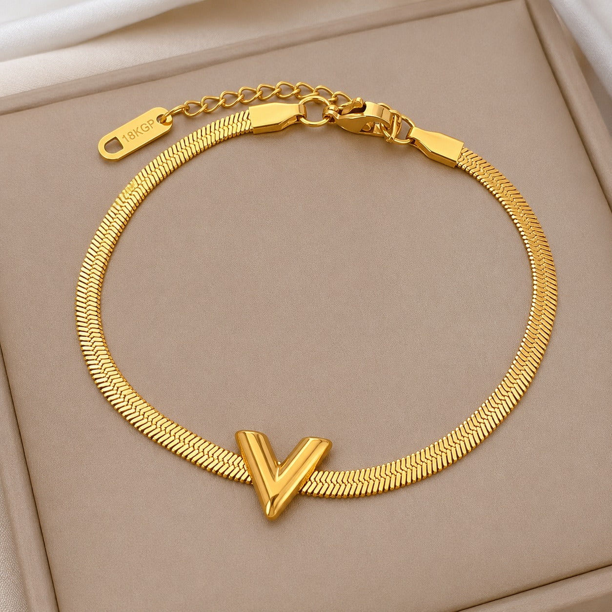 18K Gold Plated Golden V Charm Bracelet