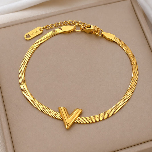 18K Gold Plated Golden V Charm Bracelet
