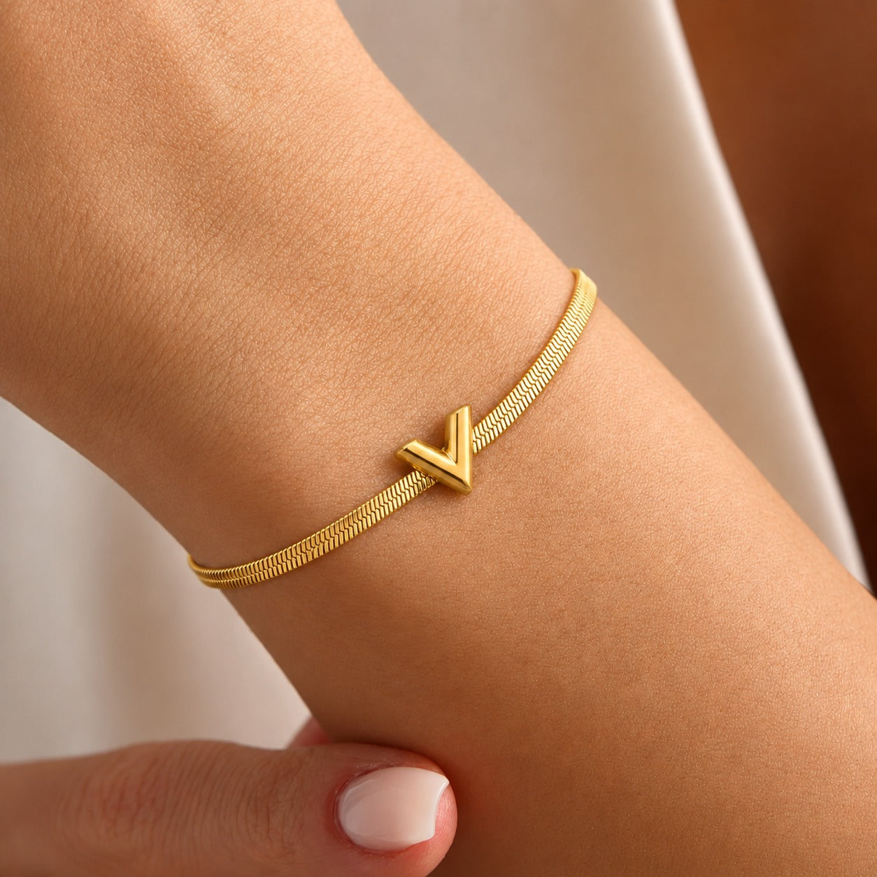 18K Gold Plated Golden V Charm Bracelet