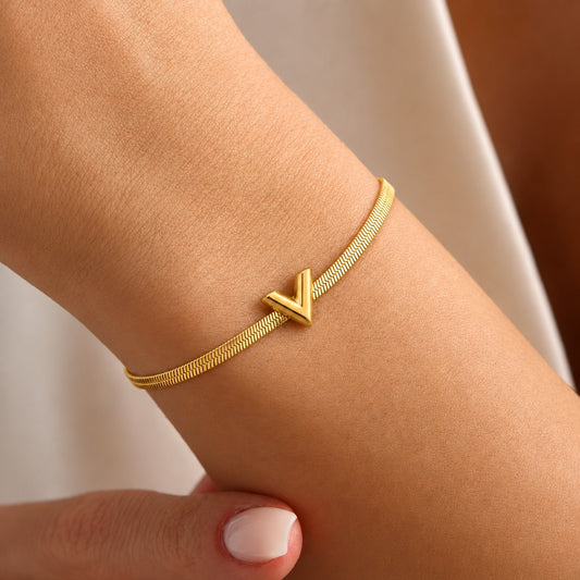 18K Gold Plated Golden V Charm Bracelet