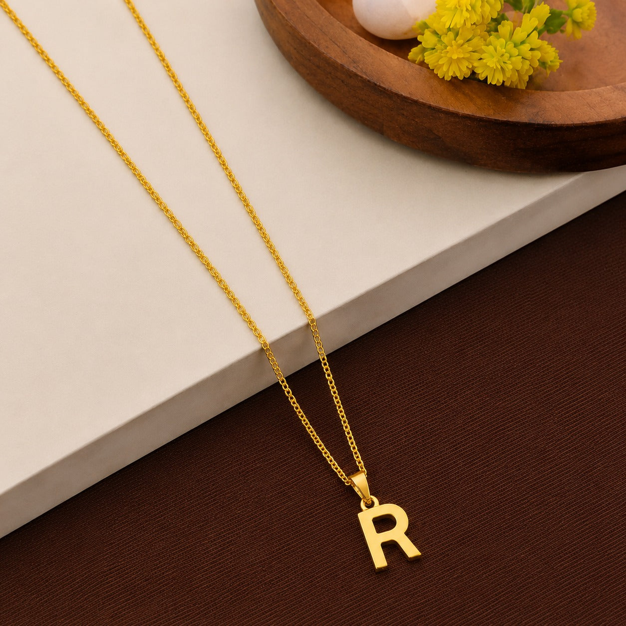 18K Gold Plated Royal R Initial Pendant Necklace