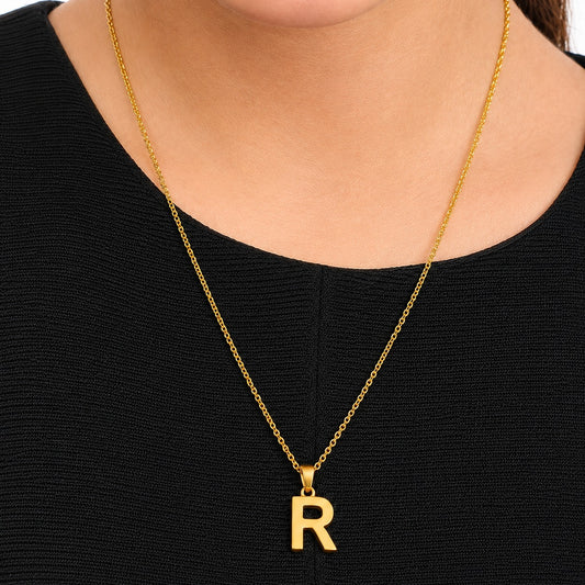18K Gold Plated Royal R Initial Pendant Necklace
