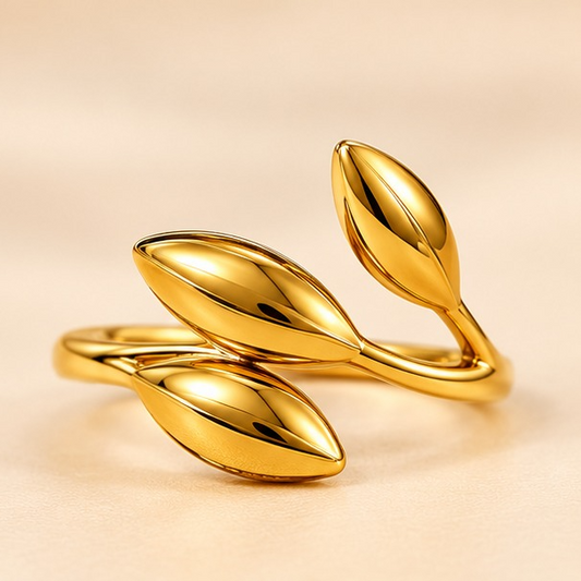 18K Gold Plated Triple Leaf Botanical Adjustable Ring