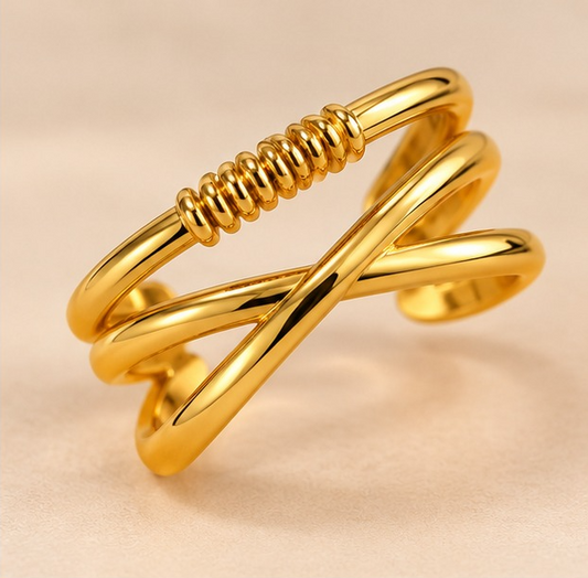 18K Gold Plated Criss Cross Layered Ring