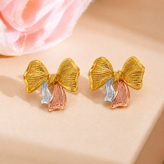 18K Gold Plated Tricolor Bow Charm Earrings
