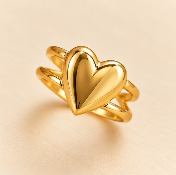 18K Gold-Plated Bold Heart Statement Ring