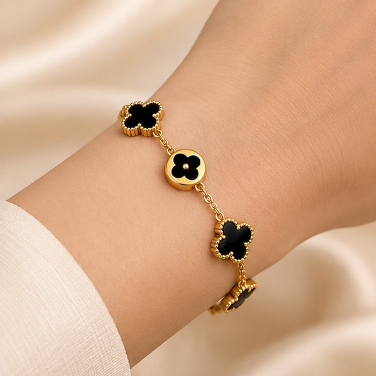 18K Gold Plated Black Clover Charm Bracelet