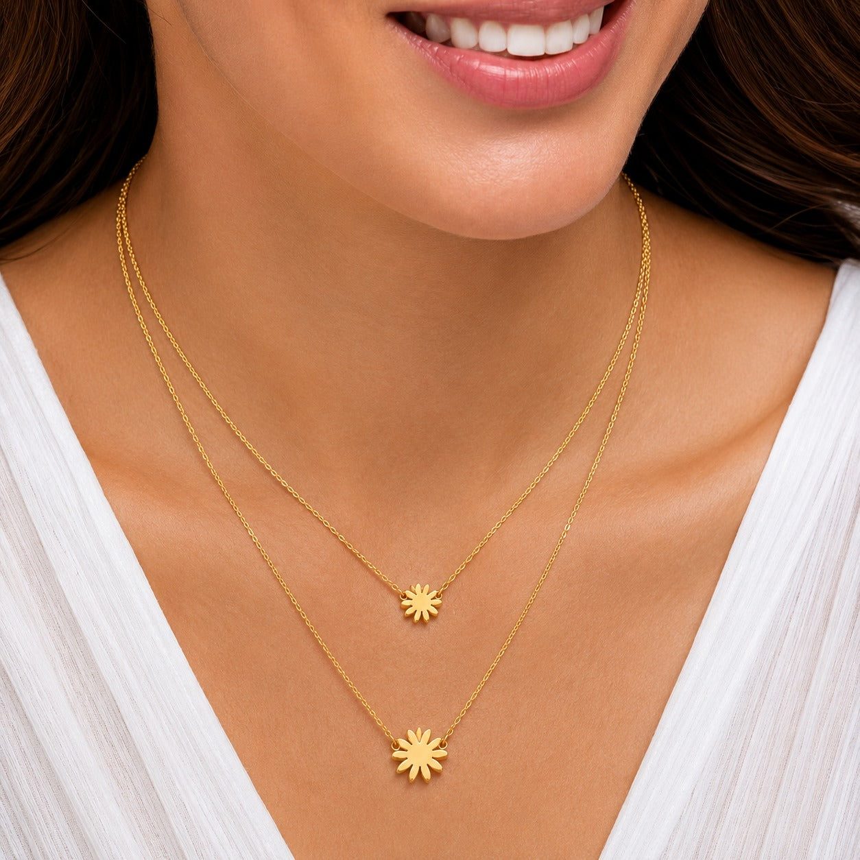 18K Gold Plated Double Layer Flower Necklace