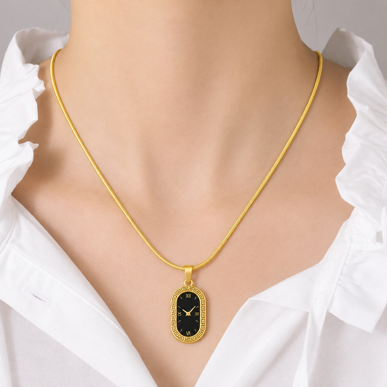 18K Gold Plated Timeless Clock Pendant Necklace