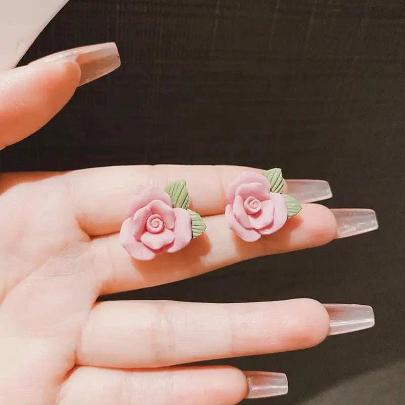 French Style Cute Camellia Flower Stud Earrings