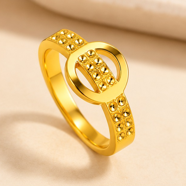 18K Gold Plated Circular Geometric Openwork Ring