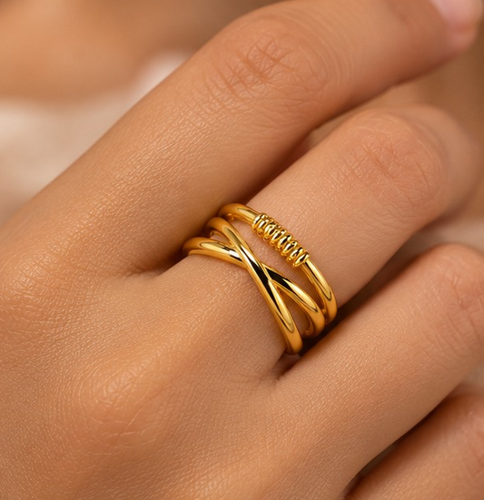 18K Gold Plated Criss Cross Layered Ring