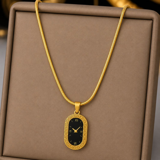 18K Gold Plated Timeless Clock Pendant Necklace