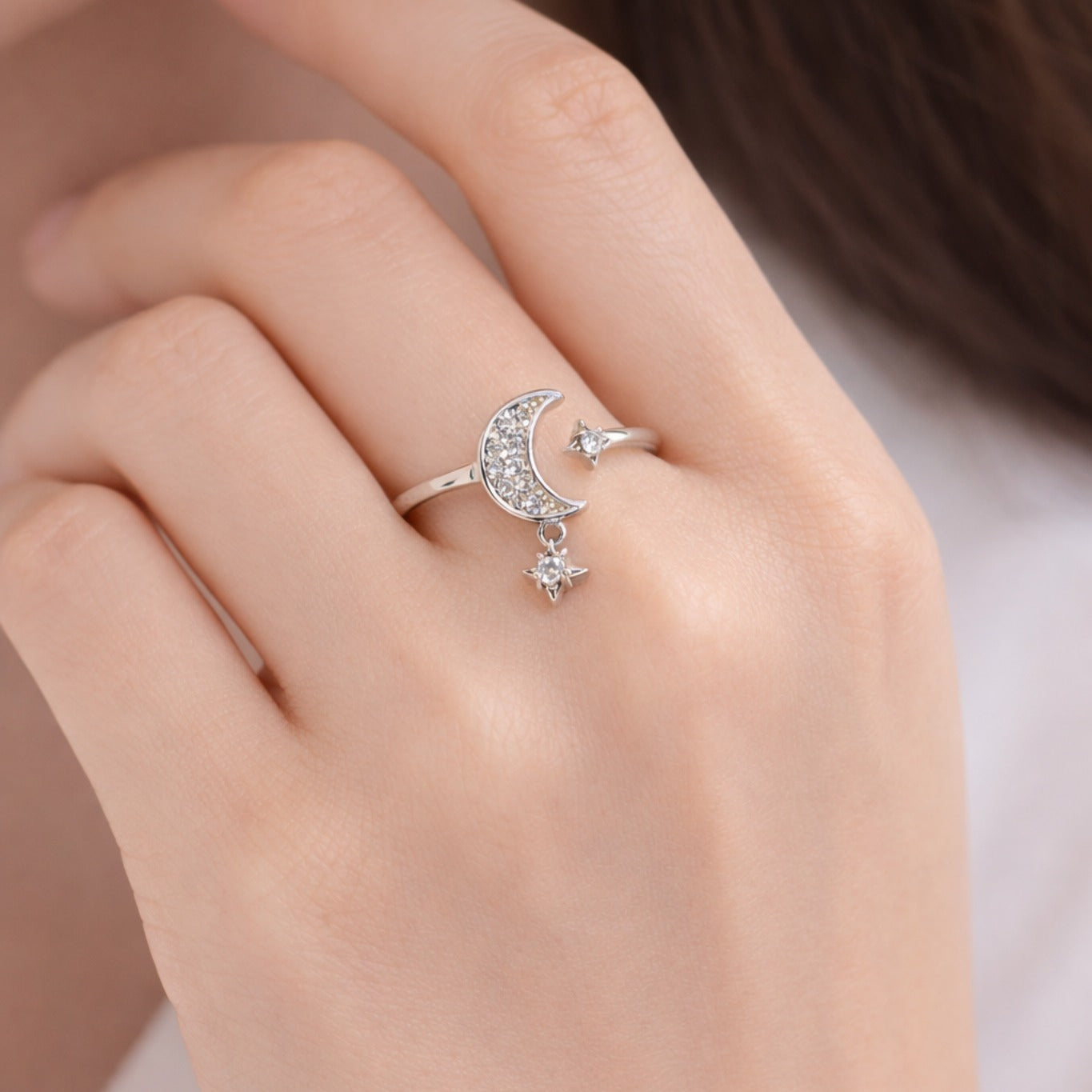 Starlight Moon Charm Ring