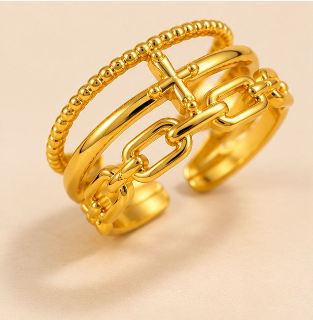 18K Gold Plated Butterfly Chain Layered Statement Ring