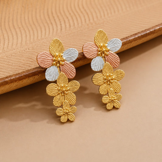 18K Gold Plated Tricolor Floral Drop Earrings