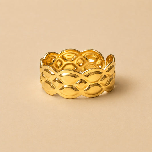 18K Glod Plated Elegant Mesh Pattern Ring