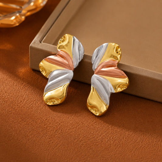 18K Gold Plated Tricolor Twist Stud Earrings