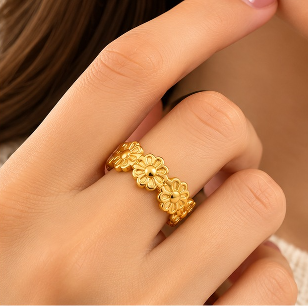 18K Gold Plated Golden Daisy Bloom Ring