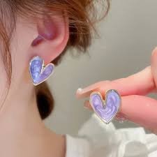 Purple Heart Shape Stud Earring