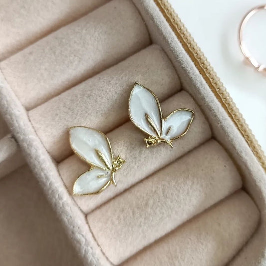 Frosted Butterfly White Stud Earrings