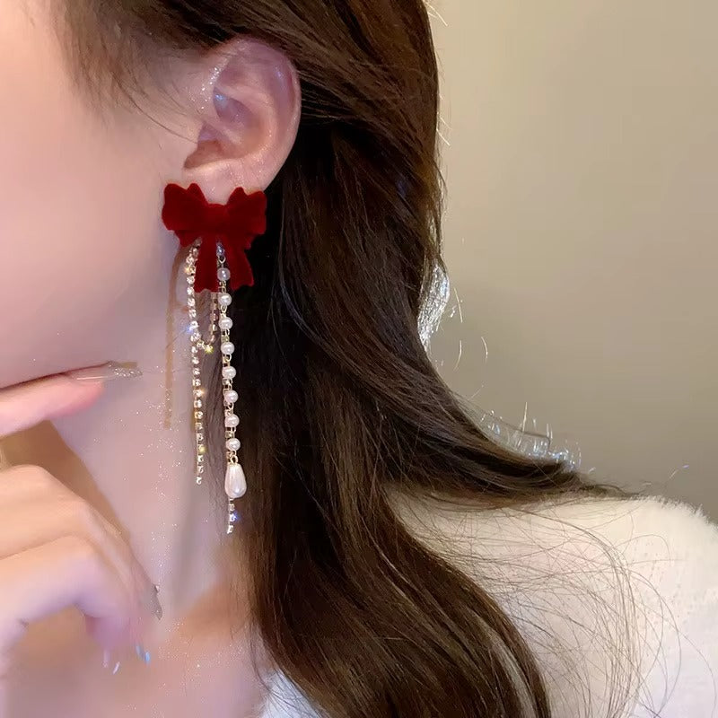 Velvet Ruby Pearl Cascade Earrings